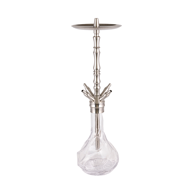 Narguilé à quatre trous en acier inoxydable argenté en verre transparent à motifs 64 cm