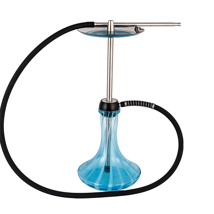 Pom en verre à motifs bleu + chicha monotrou en acier inoxydable 56cm