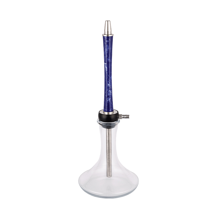 Résine de verre transparent + acier inoxydable + pompon chicha bleu foncé monotrou 58 cm