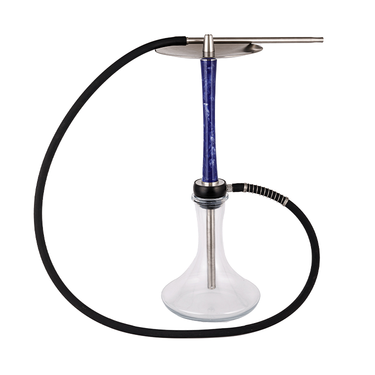 Résine de verre transparent + acier inoxydable + pompon chicha bleu foncé monotrou 58 cm