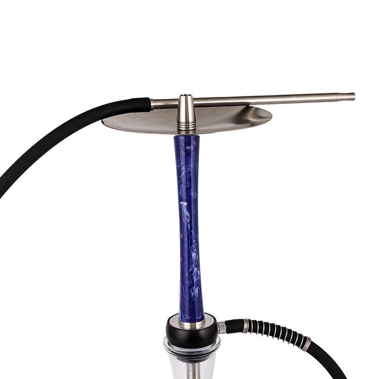 Résine de verre transparent + acier inoxydable + pompon chicha bleu foncé monotrou 58 cm