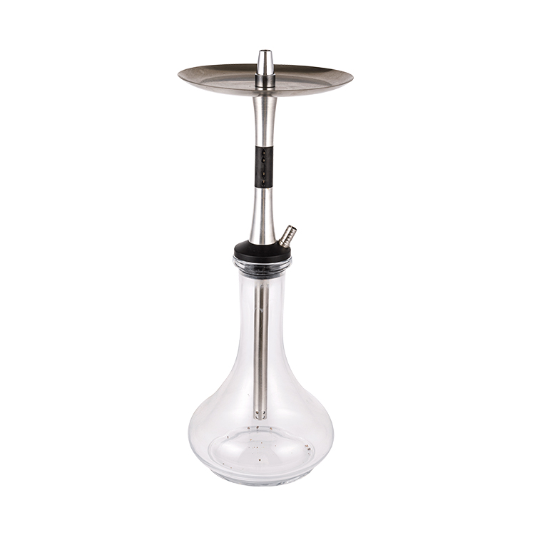 Pom en verre Transparent + matériau en acier inoxydable argent + Tube en métal noir-3 narguilé monotrou 56cm