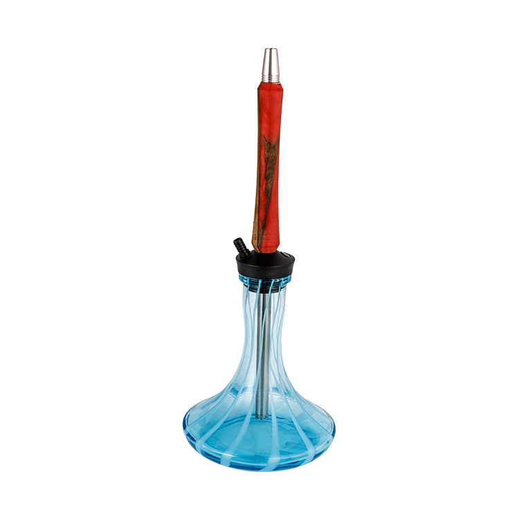 Pom en verre à motifs bleus + Tube métallique rouge en acier inoxydable, narguilé monotrou 56cm