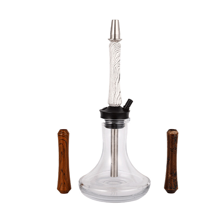 Bois de verre transparent + Pom + Tube en bois inox-3 narguilé monotrou 58 cm