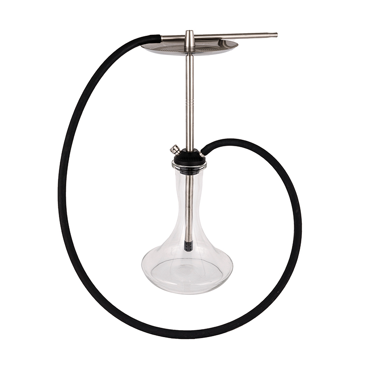 Pompon en verre transparent + chicha double trou en acier inoxydable argenté 56 cm