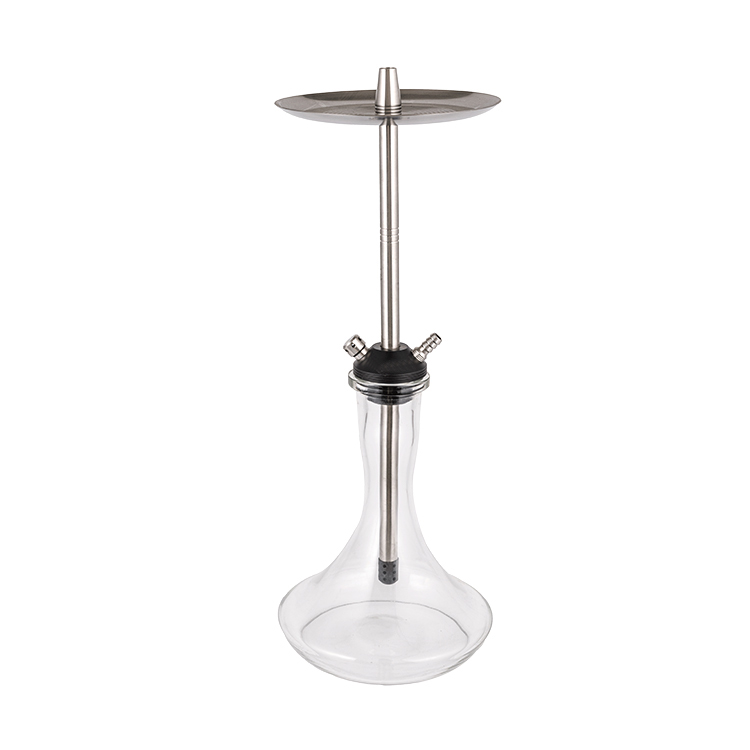 Pompon en verre transparent + chicha double trou en acier inoxydable argenté 56 cm