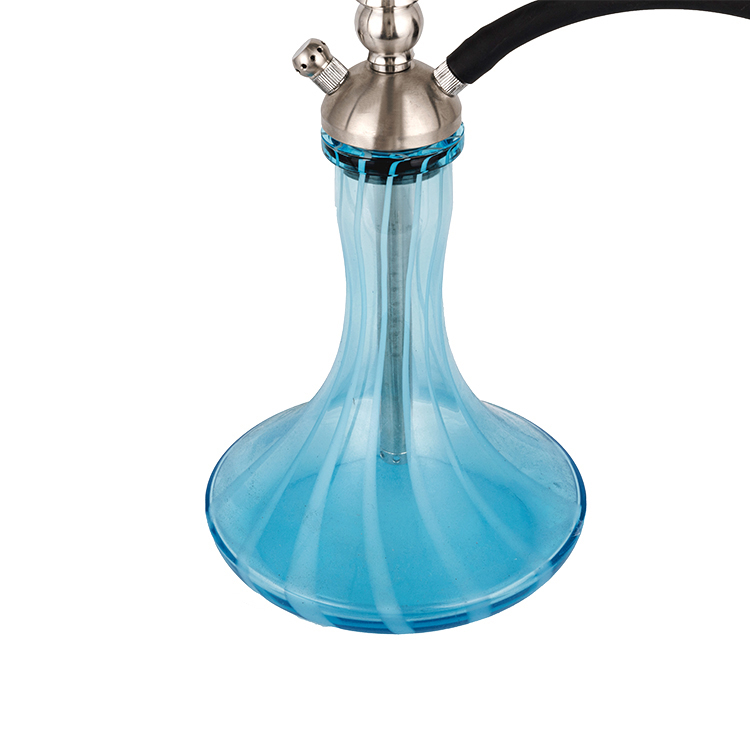 Chicha Double Trou Verre Bleu Argent Acier Inoxydable 58cm