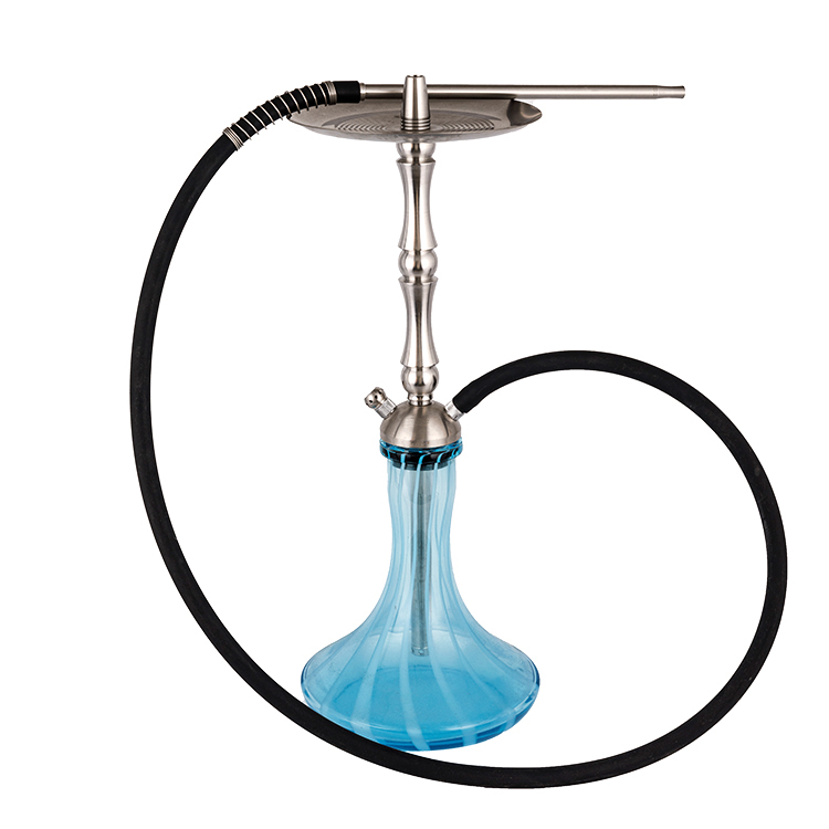 Chicha Double Trou Verre Bleu Argent Acier Inoxydable 58cm