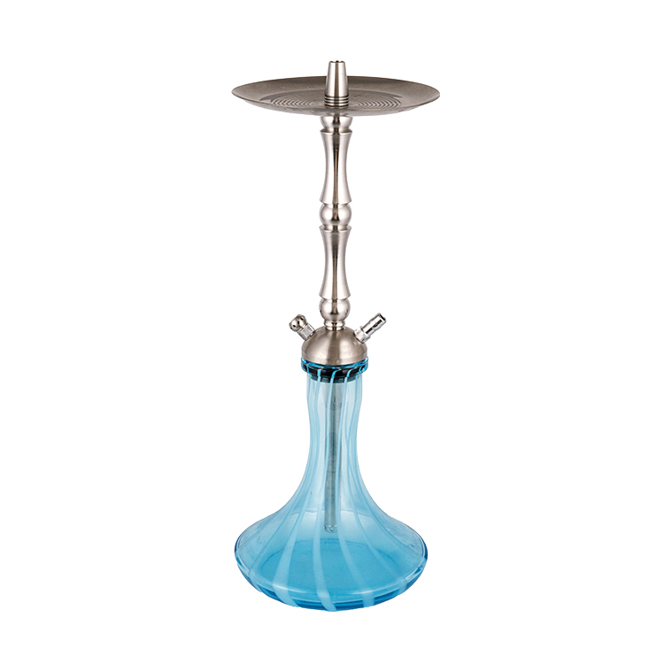 Chicha Double Trou Verre Bleu Argent Acier Inoxydable 58cm